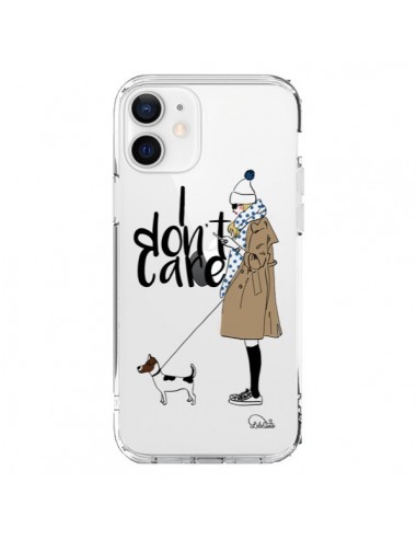 Coque iPhone 12 et 12 Pro I don't care Fille Chien Transparente - Lolo Santo