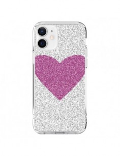 Coque iPhone 12 et 12 Pro Coeur Rose Argent Love - Mary...