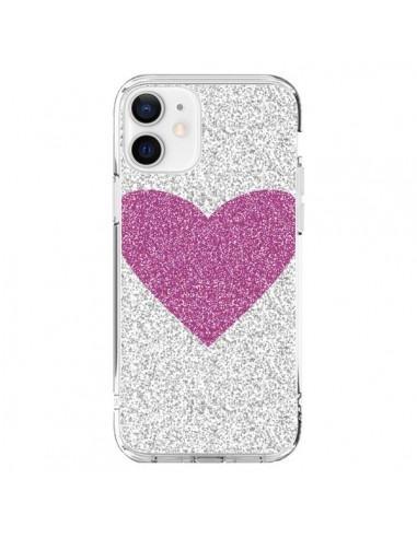 Coque iPhone 12 et 12 Pro Coeur Rose Argent Love - Mary Nesrala