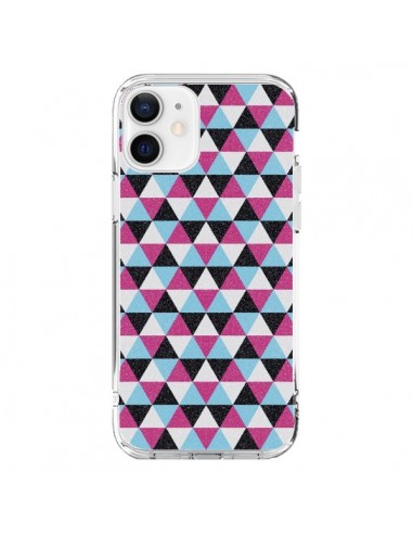 Coque iPhone 12 et 12 Pro Azteque Triangles Rose Bleu Gris - Mary Nesrala