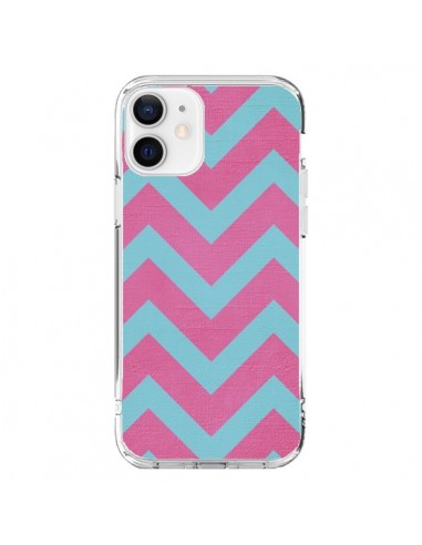 Coque iPhone 12 et 12 Pro Strawberry Chevron Rose Bleu - Mary Nesrala