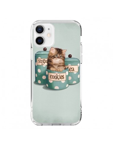 Coque iPhone 12 et 12 Pro Chaton Chat Kitten Boite Cookies Pois - Maryline Cazenave