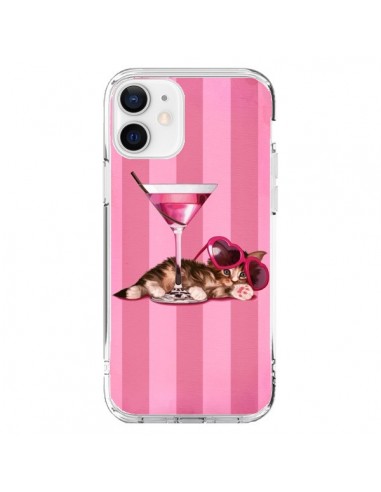 Coque iPhone 12 et 12 Pro Chaton Chat Kitten Cocktail Lunettes Coeur - Maryline Cazenave