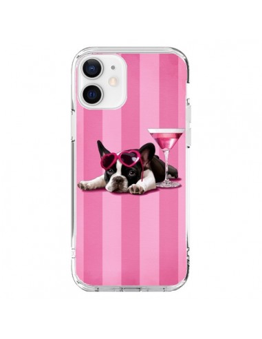 Coque iPhone 12 et 12 Pro Chien Dog Cocktail Lunettes Coeur Rose - Maryline Cazenave