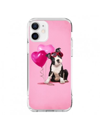 Coque iPhone 12 et 12 Pro Chien Dog Ballon Lunettes Coeur Rose - Maryline Cazenave
