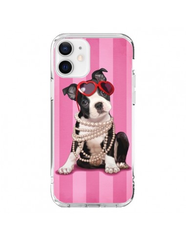 Cover iPhone 12 e 12 Pro Cane Fashion Collana di Perle Occhiali Cuore  - Maryline Cazenave