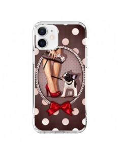 Coque iPhone 12 et 12 Pro Lady Jambes Chien Dog Pois...