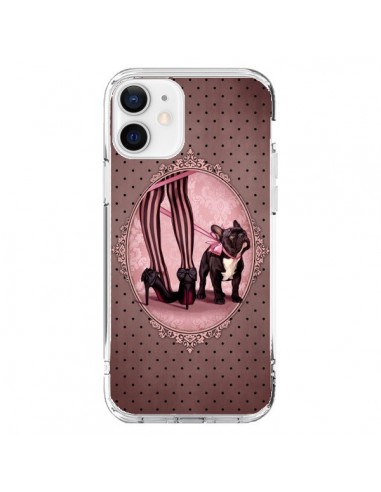 Coque iPhone 12 et 12 Pro Lady Jambes Chien Dog Rose Pois Noir - Maryline Cazenave