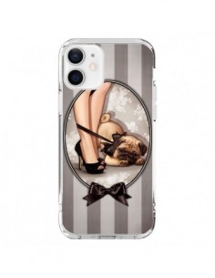 Coque iPhone 12 et 12 Pro Lady Noir Noeud Papillon Chien...
