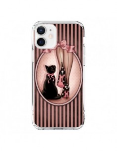 Cover iPhone 12 e 12 Pro Lady Gatto Papillon Pois Scarpe...
