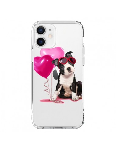 Coque iPhone 12 et 12 Pro Chien Dog Ballon Lunettes Coeur Rose Transparente - Maryline Cazenave