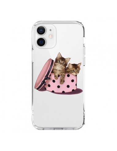 Coque iPhone 12 et 12 Pro Chaton Chat Kitten Boite Pois Transparente - Maryline Cazenave
