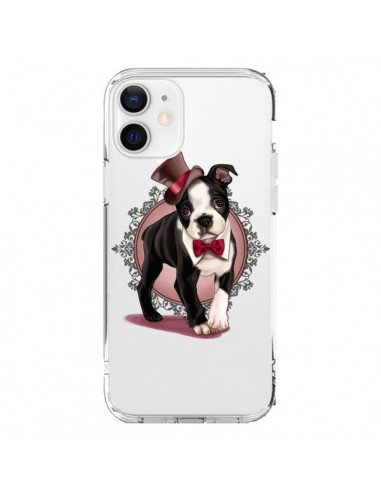 Cover iPhone 12 e 12 Pro Cane Bulldog Dog Gentleman Papillon Cappello Trasparente - Maryline Cazenave