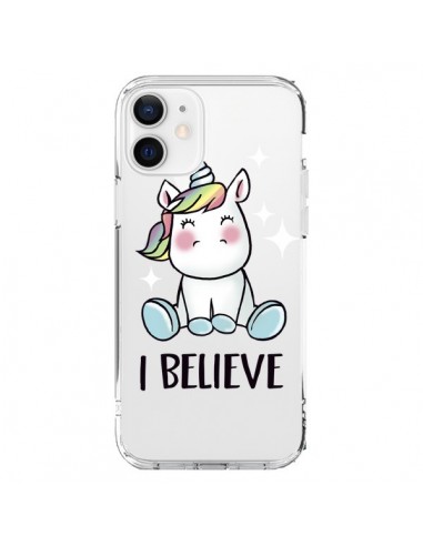 Coque iPhone 12 et 12 Pro Licorne I Believe Transparente - Maryline Cazenave