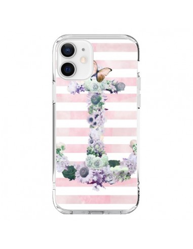 Coque iPhone 12 et 12 Pro Ancre Rose Fleurs Navire - Monica Martinez