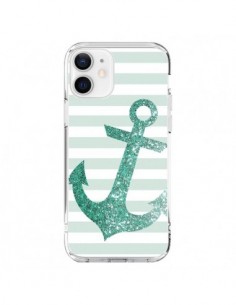 Coque iPhone 12 et 12 Pro Ancre Vert Navire - Monica...