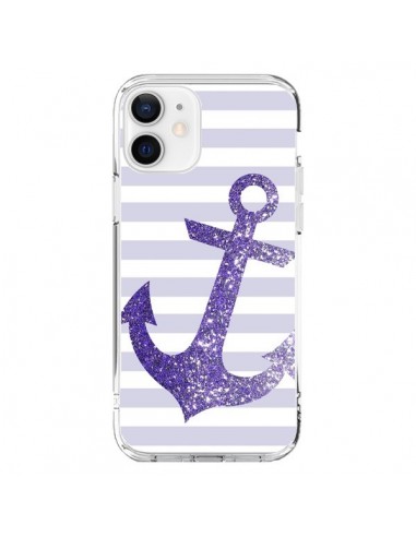 Coque iPhone 12 et 12 Pro Ancre Violet Navire - Monica Martinez