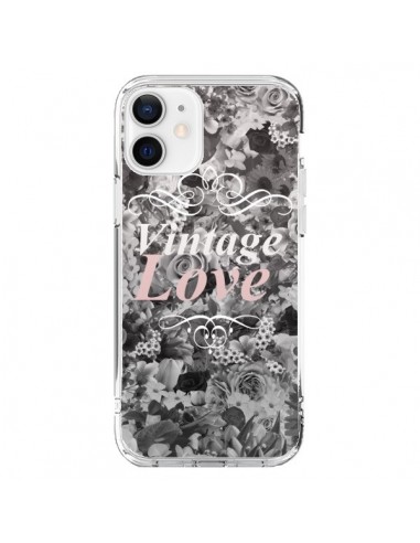 Coque iPhone 12 et 12 Pro Vintage Love Noir Flower - Monica Martinez