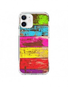 Coque iPhone 12 et 12 Pro Bois Coloré Vintage -...