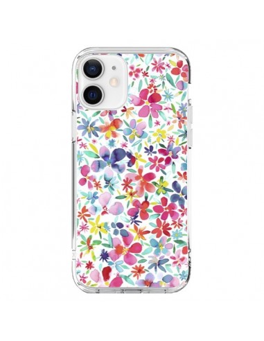 Coque iPhone 12 et 12 Pro Colorful Flowers Petals Blue - Ninola Design