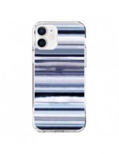 Coque iPhone 12 et 12 Pro Degrade Stripes Watercolor Navy...