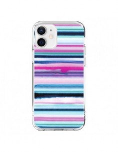 Coque iPhone 12 et 12 Pro Degrade Stripes Watercolor Pink...