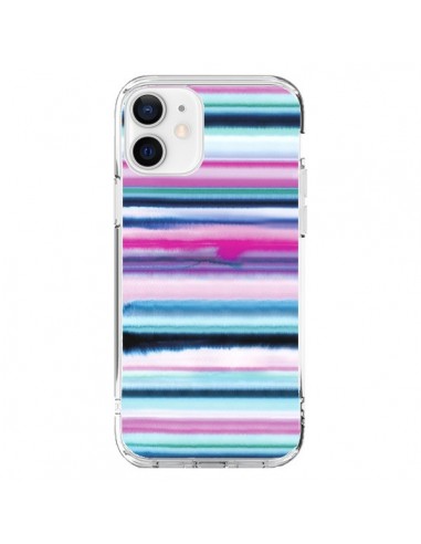 Coque iPhone 12 et 12 Pro Degrade Stripes Watercolor Pink - Ninola Design