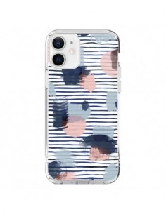 Cover iPhone 12 e 12 Pro Watercolor Stains Righe Azzurre...