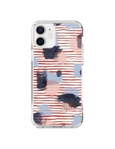Cover iPhone 12 e 12 Pro Watercolor Stains Righe Rosse -...
