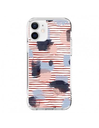 Coque iPhone 12 et 12 Pro Watercolor Stains Stripes Red - Ninola Design
