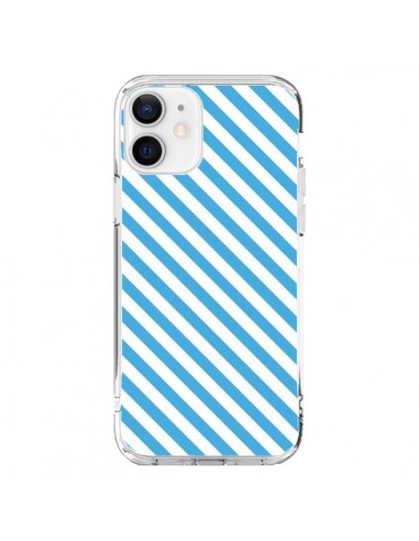 Coque iPhone 12 et 12 Pro Bonbon Candy Bleue et Blanche Rayée - Nico