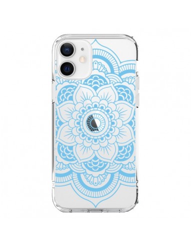 Coque iPhone 12 et 12 Pro Mandala Bleu Azteque Transparente - Nico