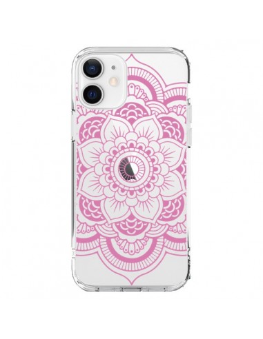 Coque iPhone 12 et 12 Pro Mandala Rose Clair Azteque Transparente - Nico