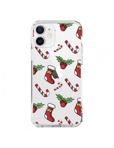 Coque iPhone 12 et 12 Pro Chaussette Sucre d'Orge Houx de Noël transparente - Nico