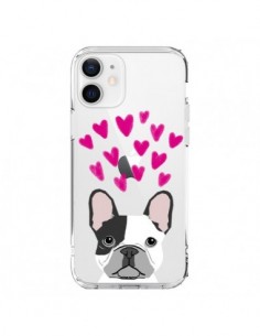 Coque iPhone 12 et 12 Pro Bulldog Français Coeurs Chien...