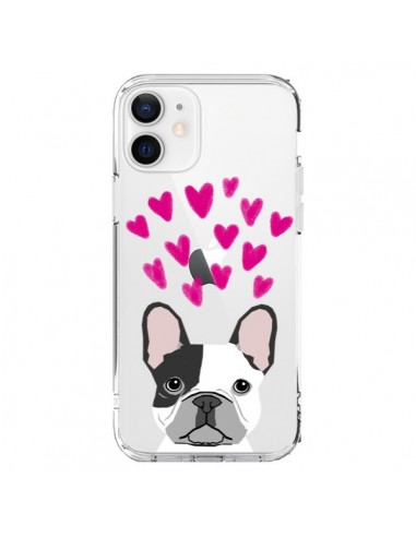 Coque iPhone 12 et 12 Pro Bulldog Français Coeurs Chien Transparente - Pet Friendly