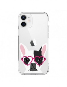 Cover iPhone 12 e 12 Pro Bulldog Francese Occhiali Cuore...