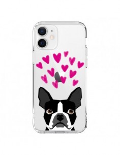 Coque iPhone 12 et 12 Pro Boston Terrier Coeurs Chien...