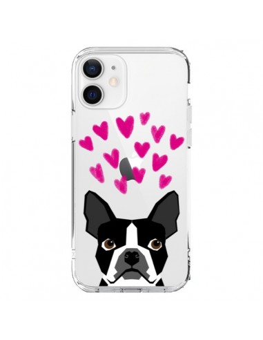 Coque iPhone 12 et 12 Pro Boston Terrier Coeurs Chien Transparente - Pet Friendly