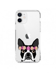 Coque iPhone 12 et 12 Pro Boston Terrier Fleurs Chien...