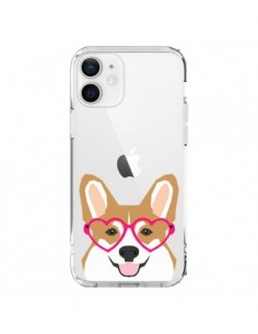 Coque iPhone 12 et 12 Pro Chien Marrant Lunettes Coeurs...