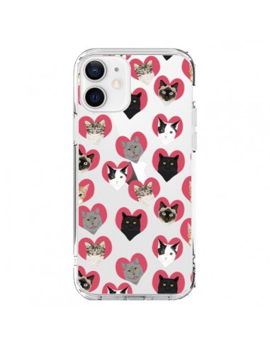 Coque iPhone 12 et 12 Pro Chats Coeurs Transparente - Pet Friendly