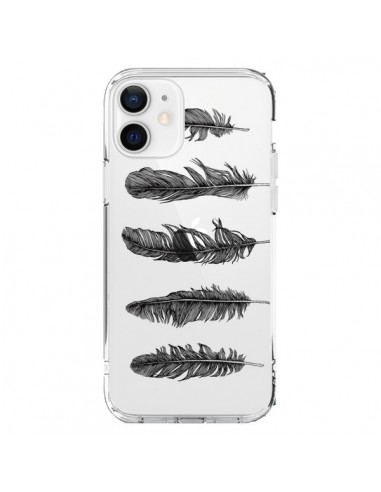 Coque iPhone 12 et 12 Pro Plume Feather Noir Transparente - Rachel Caldwell