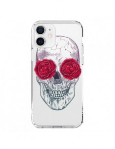 Coque iPhone 12 et 12 Pro Tête de Mort Rose Fleurs...