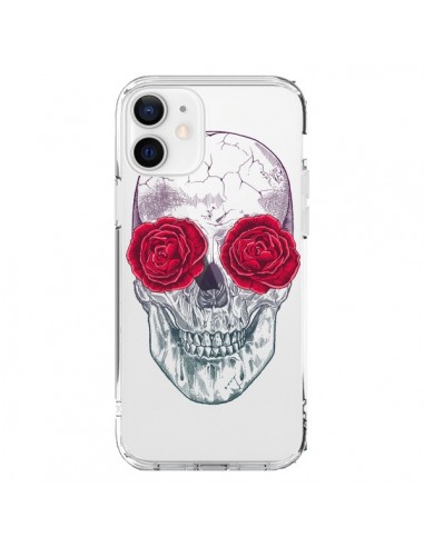 Coque iPhone 12 et 12 Pro Tête de Mort Rose Fleurs Transparente - Rachel Caldwell
