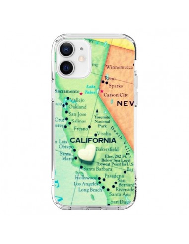 Coque iPhone 12 et 12 Pro Carte Map Californie - R Delean