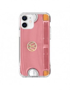 Coque iPhone 12 et 12 Pro Groovy Van Hippie VW Rose - R...