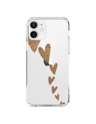 Coque iPhone 12 et 12 Pro Coeur Falling Gold Hearts Transparente - Sylvia Cook