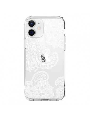 Cover iPhone 12 e 12 Pro Lacey Paisley Mandala Bianco Fiori Trasparente - Sylvia Cook