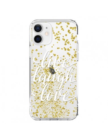 Coque iPhone 12 et 12 Pro Live, Laugh, Love, Vie, Ris, Aime Transparente - Sylvia Cook